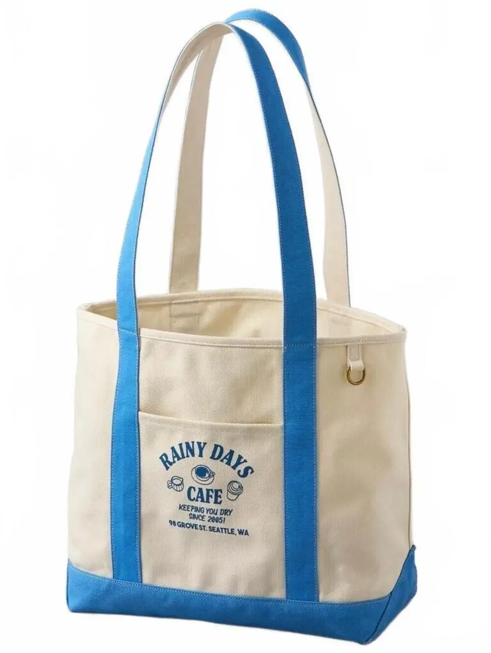 AE Off-Duty Rainy Day Café Tote Bag American Eagle NWT Natural/Blue